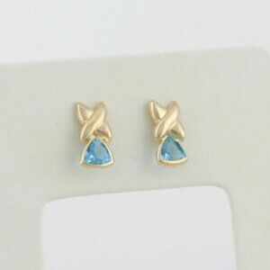 14k Yellow Gold Natural Blue Topaz Earrings Stud Post